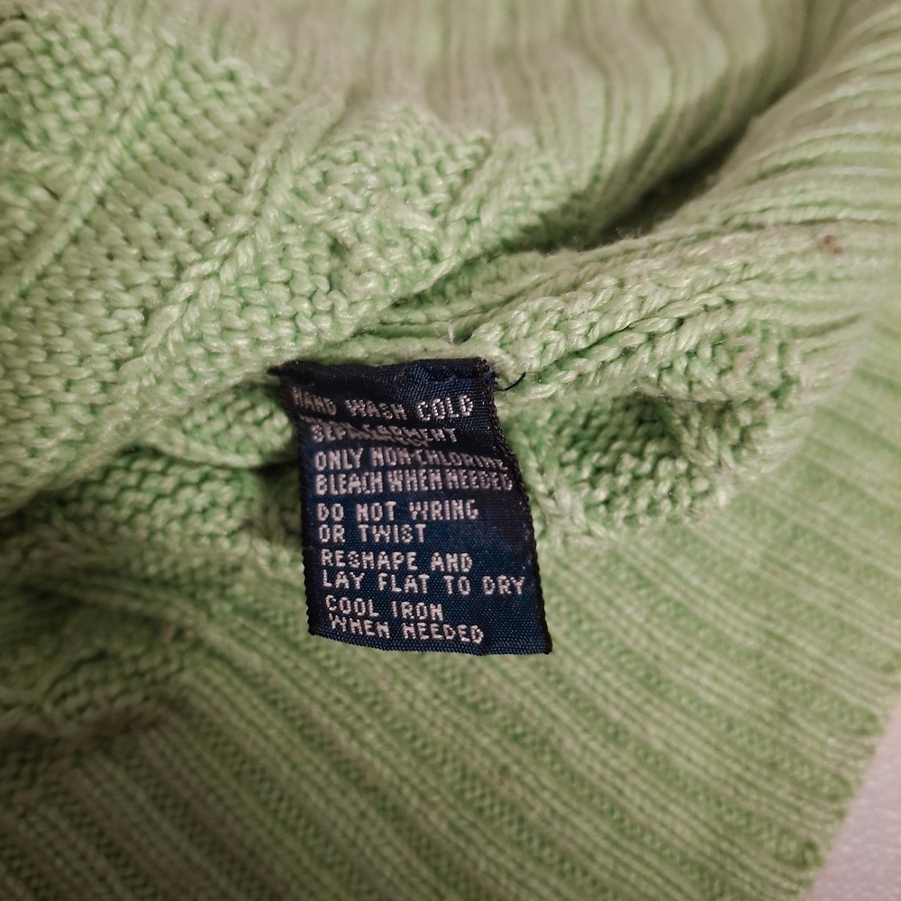 Polo Ralph Lauren Cable Knit Silk Sweater L Green Crew Neck Long Sleeve Logo‎ - Picture 10 of 10